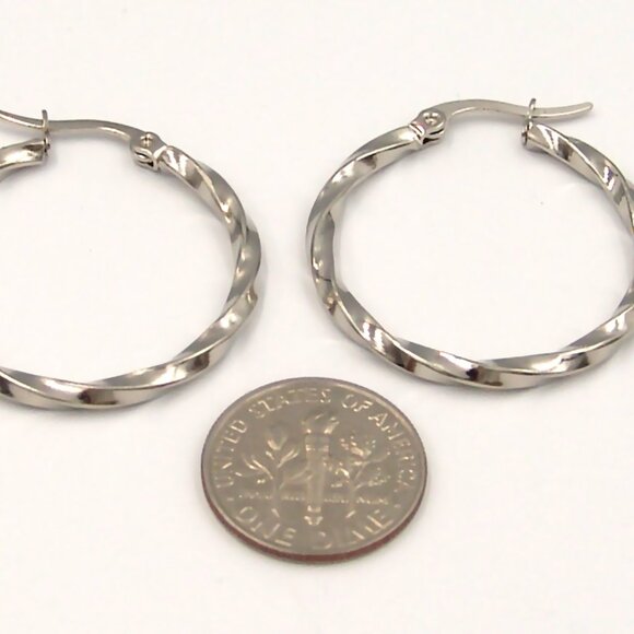 Hoop Earrings Stainless Surgical Steel Twisted 1 inch Diameter - Picture 4 of 4